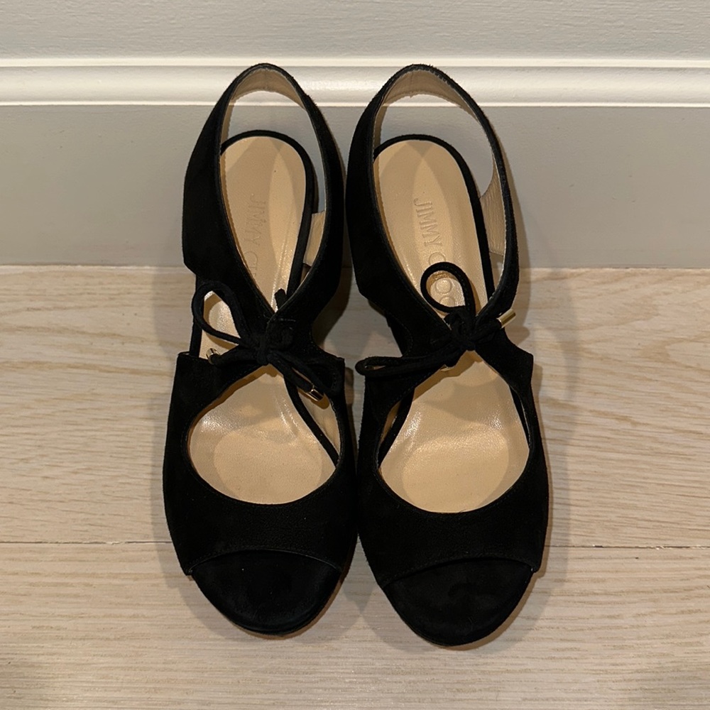 Black suede jimmy choo sandal wedges